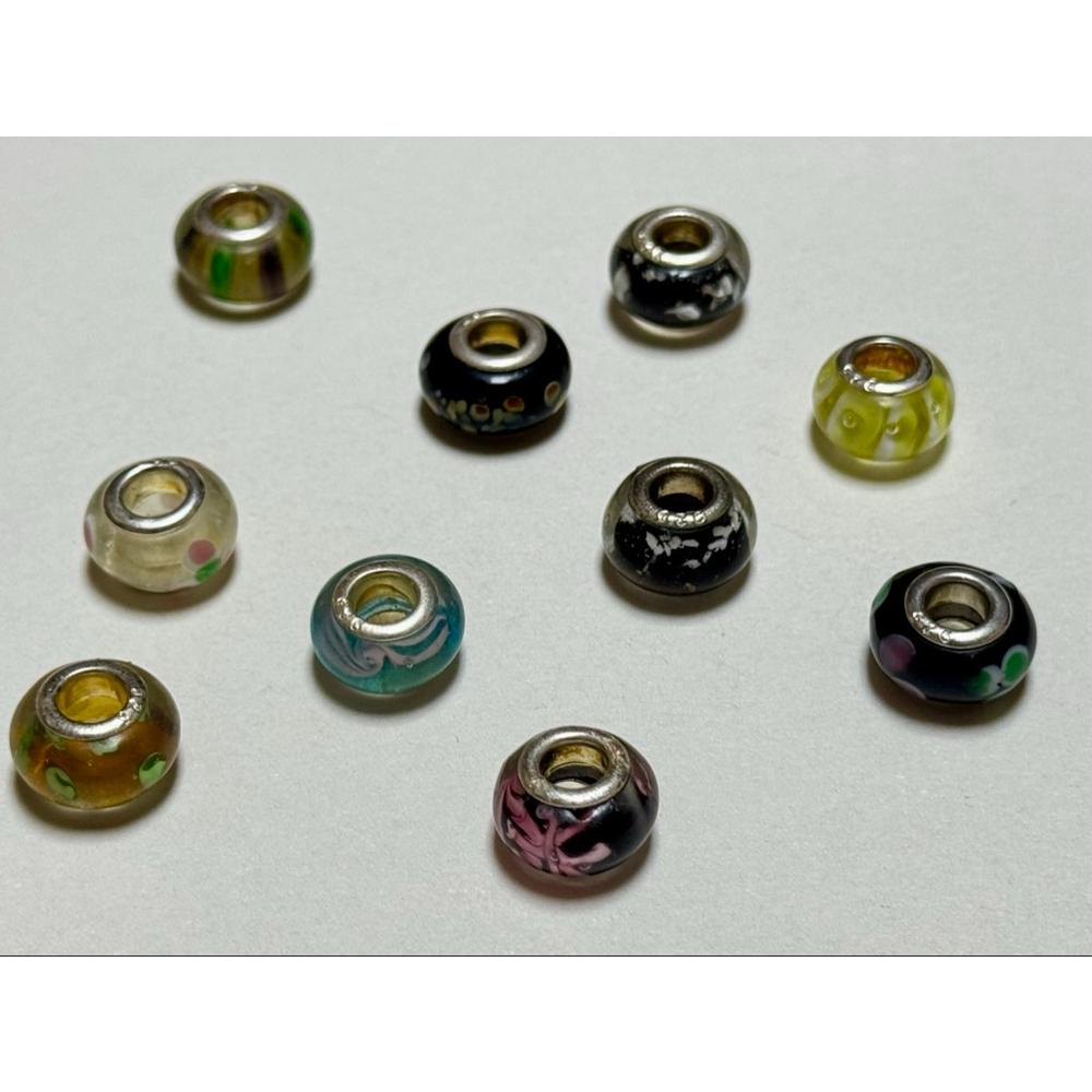10x Murano Glass Charm Bracelet Beads - Sterling Silver Core